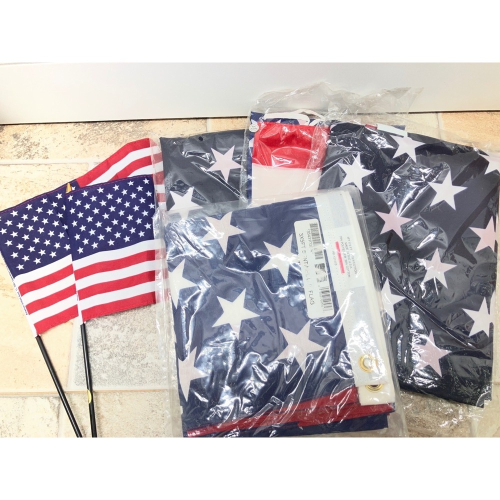 Sentinel US Flag 3x5ft & 2 Stick Flags America United  Lot of 6